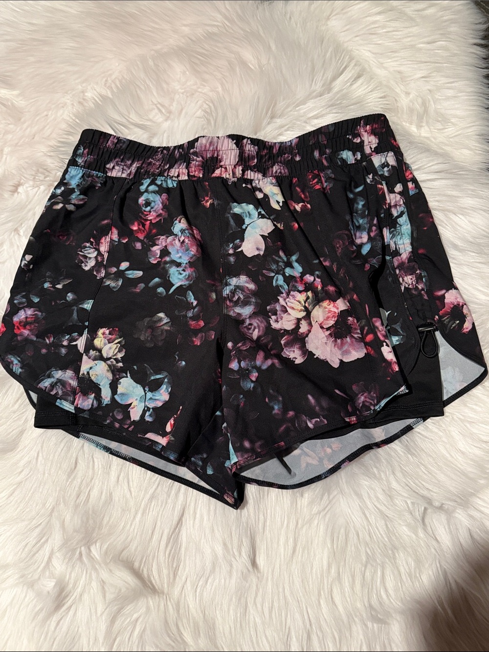 Avia Black Floral Athletic Shorts with Elastic Waist
